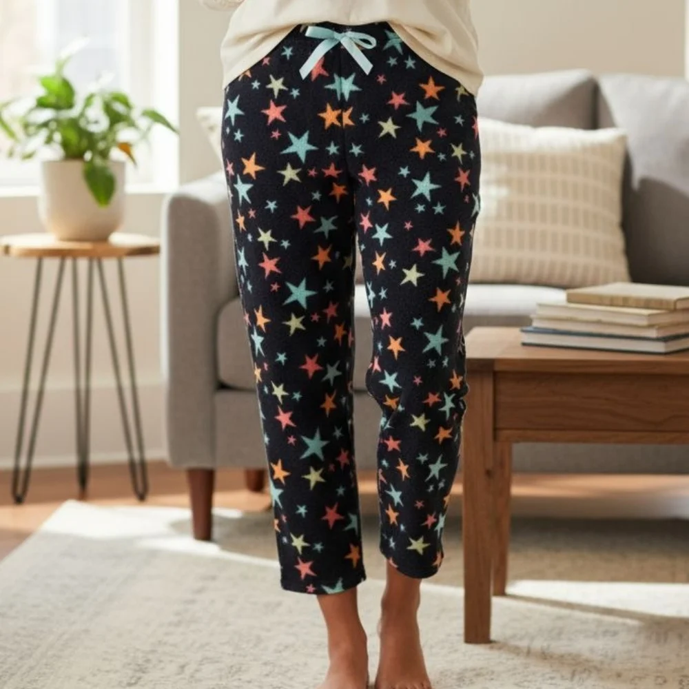 NWT Extremely Me! Black w Multi Colored Stars 10/12 Children's Pajama Pants!